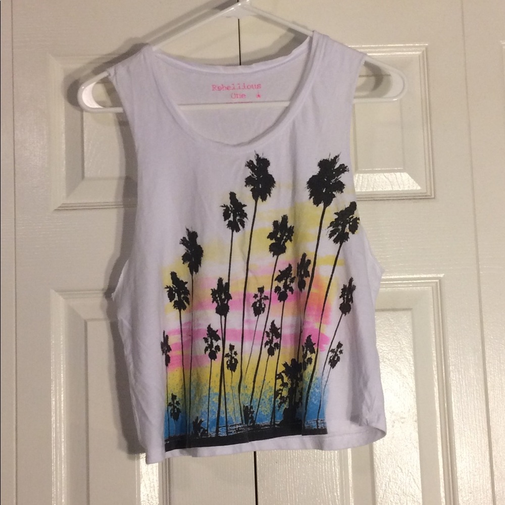 Rainbow palm tree muscle tank